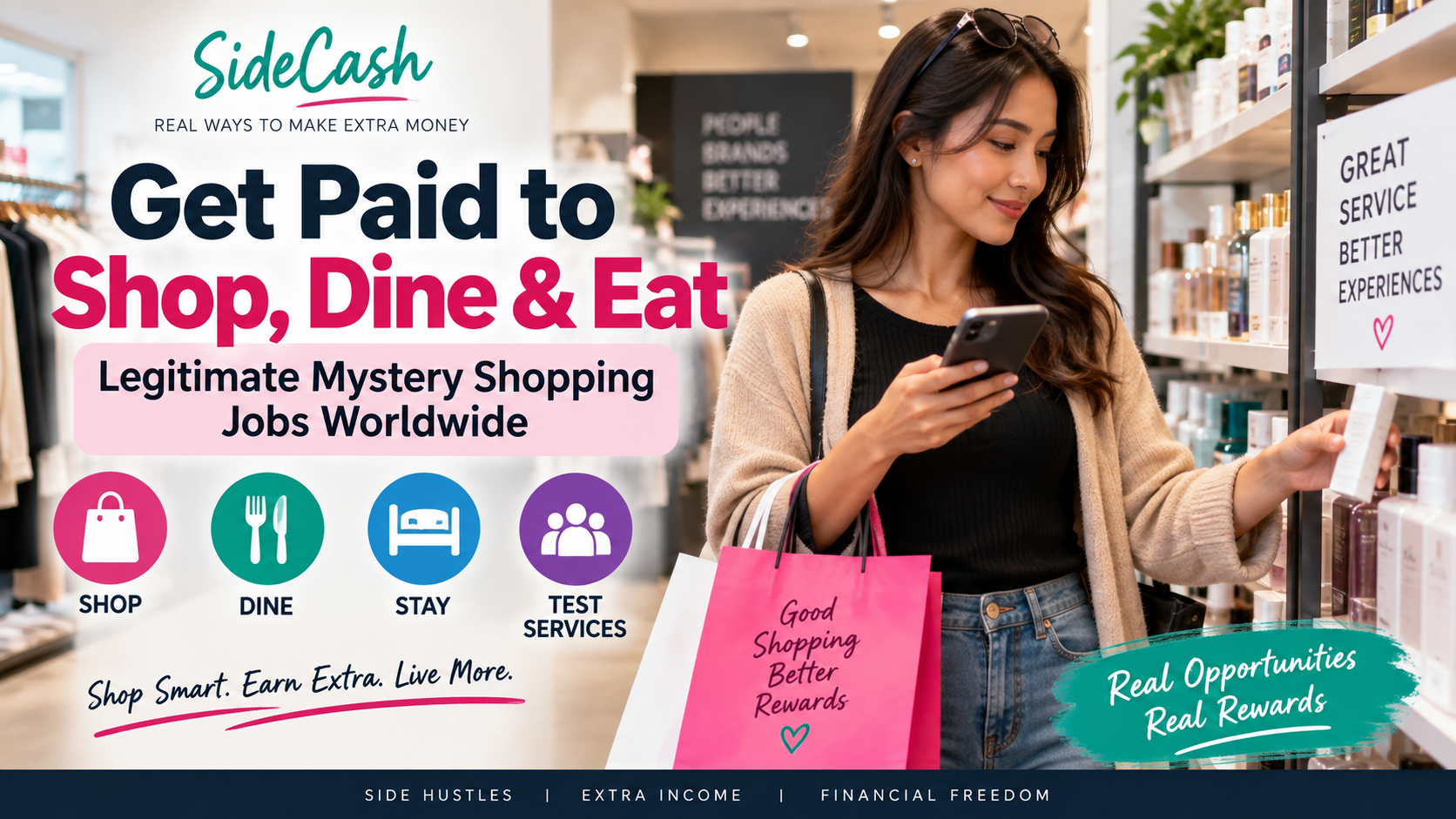 Person using a smartphone while mystery shopping in a retail store